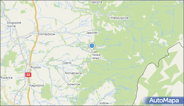 mapa Nowa Wieś, Nowa Wieś gmina Międzylesie na mapie Targeo